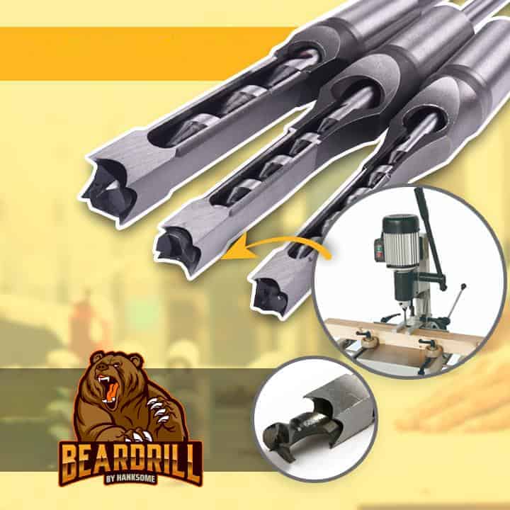 BEARDRILL ®️ Σετ Τρυπανιού για Τετράγωνες Τρύπες (σετ 4 τεμαχιών)